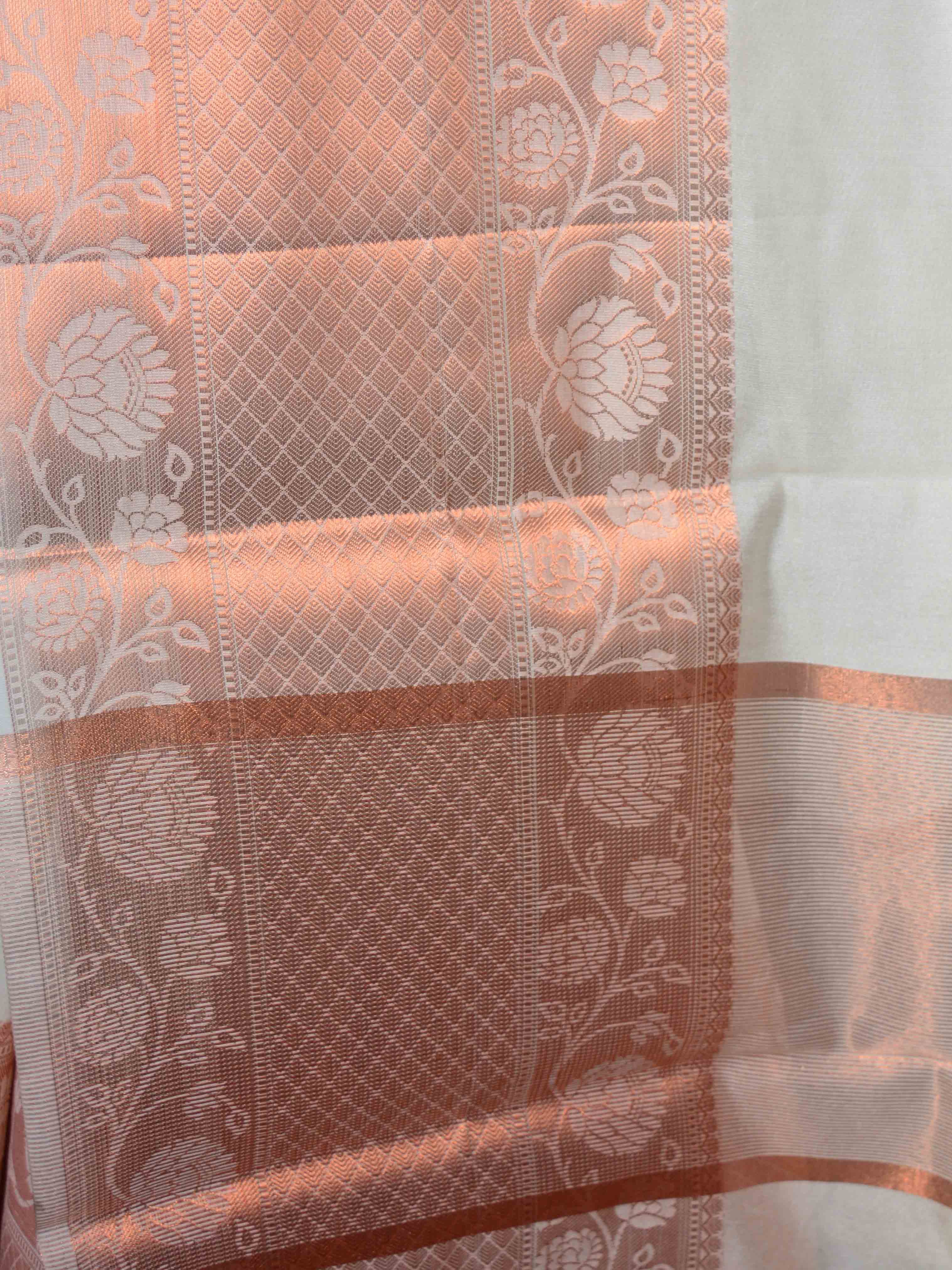 Banarasee Cotton Silk Plain Body Saree With Copper Zari Border-White