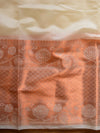 Banarasee Cotton Silk Plain Body Saree With Copper Zari Border-White