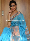 Banarasee Cotton Silk Plain Body Saree With Copper Zari Border-Blue