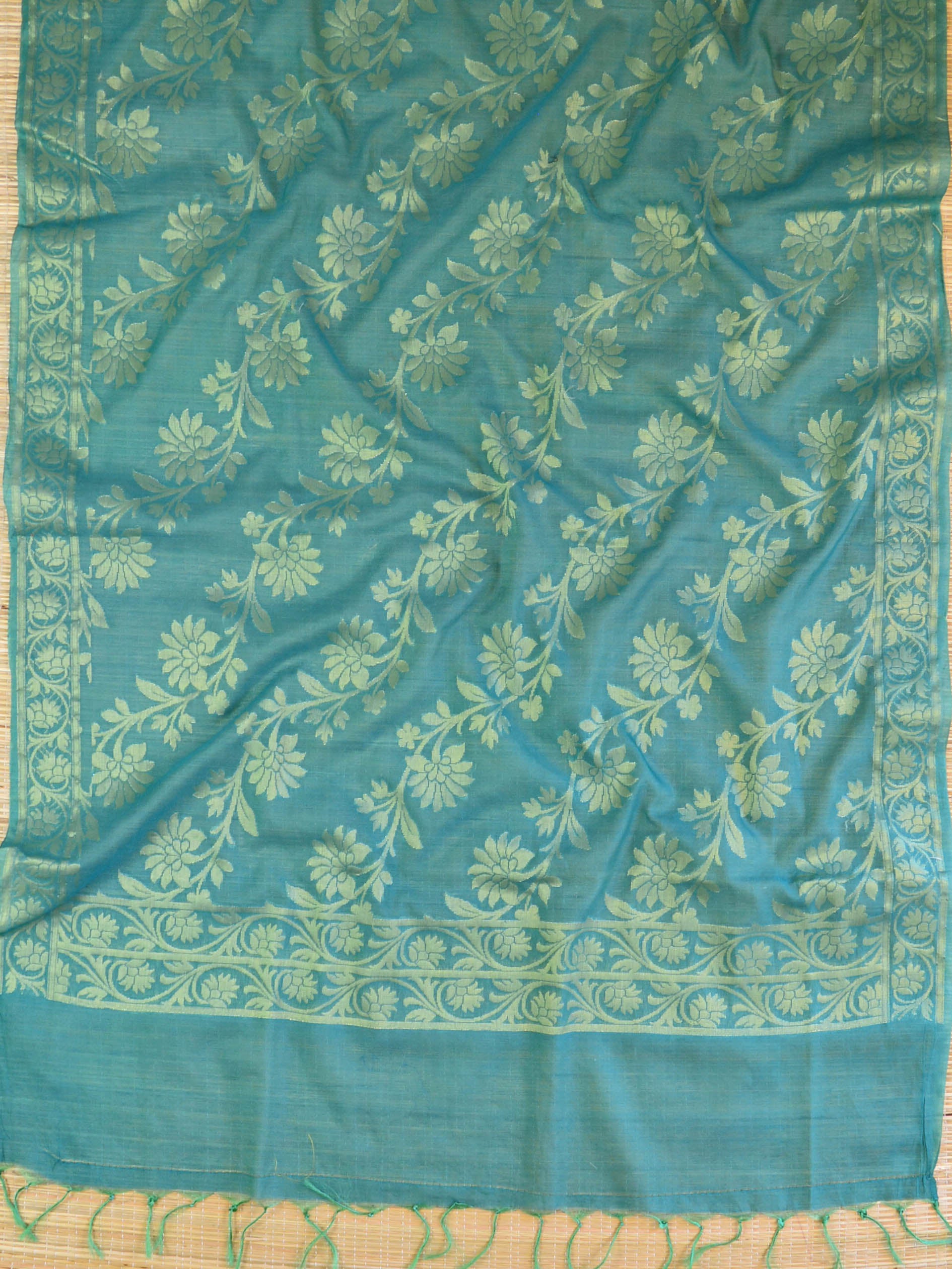 Banarasee Cotton Silk Zari Jaal Dupatta-Green