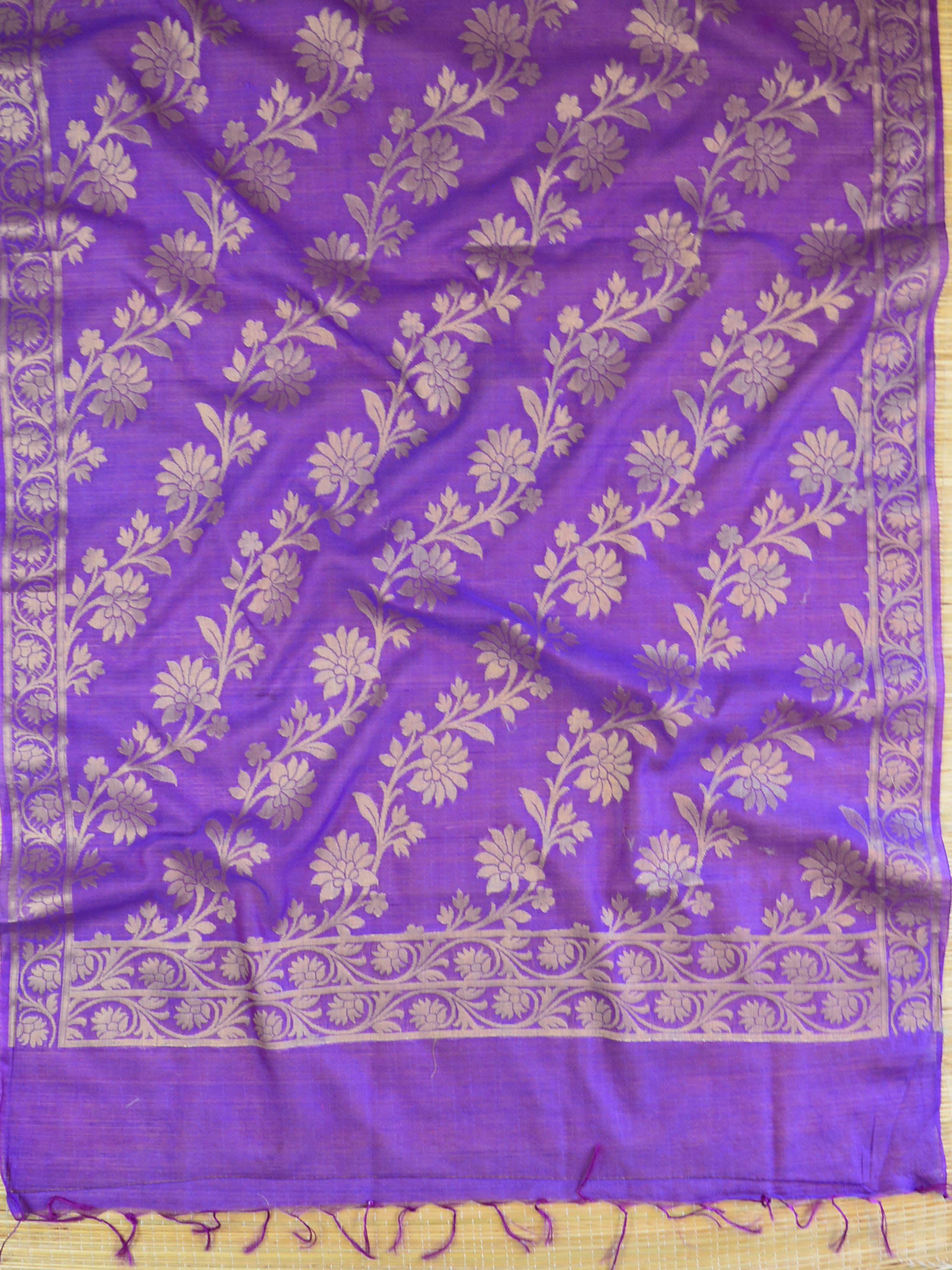 Banarasee Cotton Silk Zari Jaal Dupatta-Violet