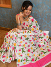 Handloom Mul Cotton Ajrakh Print Saree-White