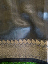 Banarasee Handloom Pure Linen Cotton Gold Zari Saree-White & Black