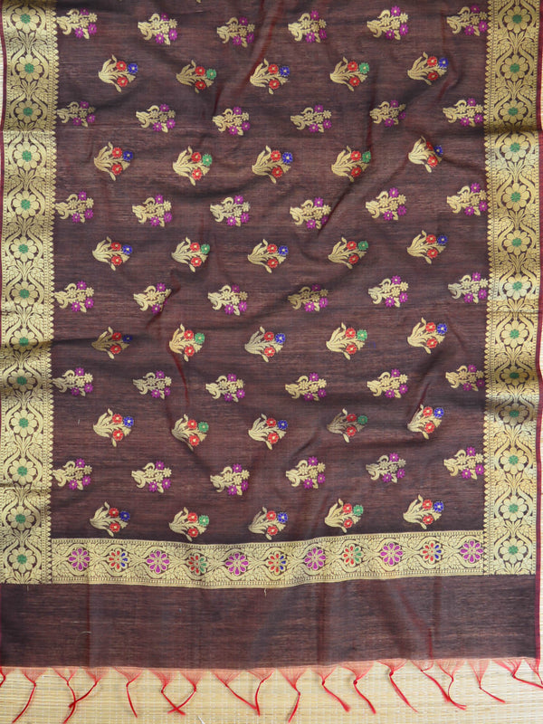 Banarasee Chanderi Cotton Salwar Kameez Fabric With Dupatta-Brown