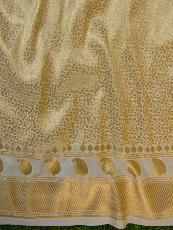 Banarasee Pure Silk Saree With Floral Jaal-Ivory White