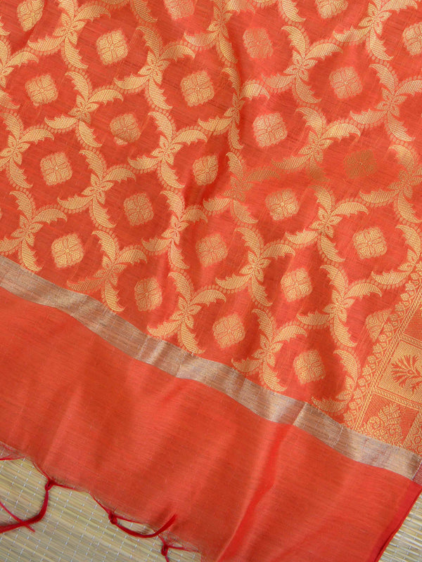 Banarasee Chanderi Cotton Salwar Kameez Fabric With Jaal Dupatta-Orange