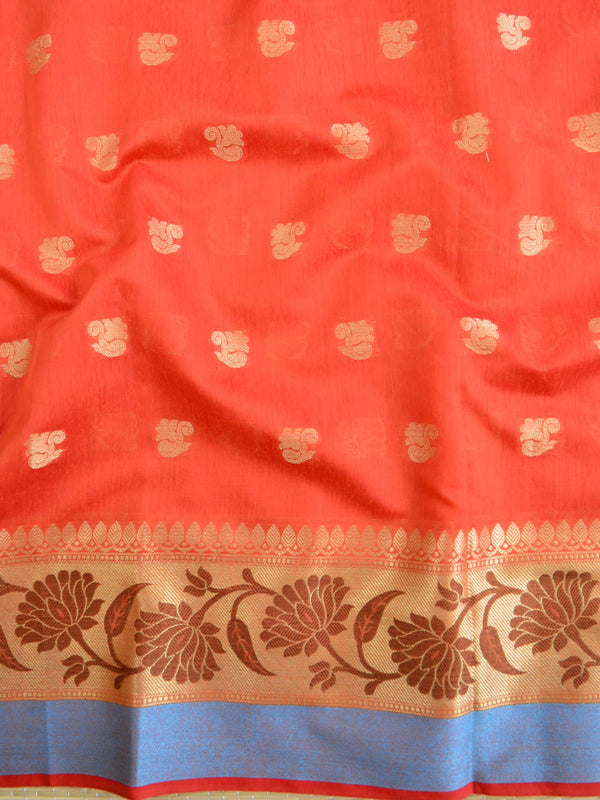 Banarasee Chanderi Cotton Salwar Kameez Fabric With Jaal Dupatta-Orange