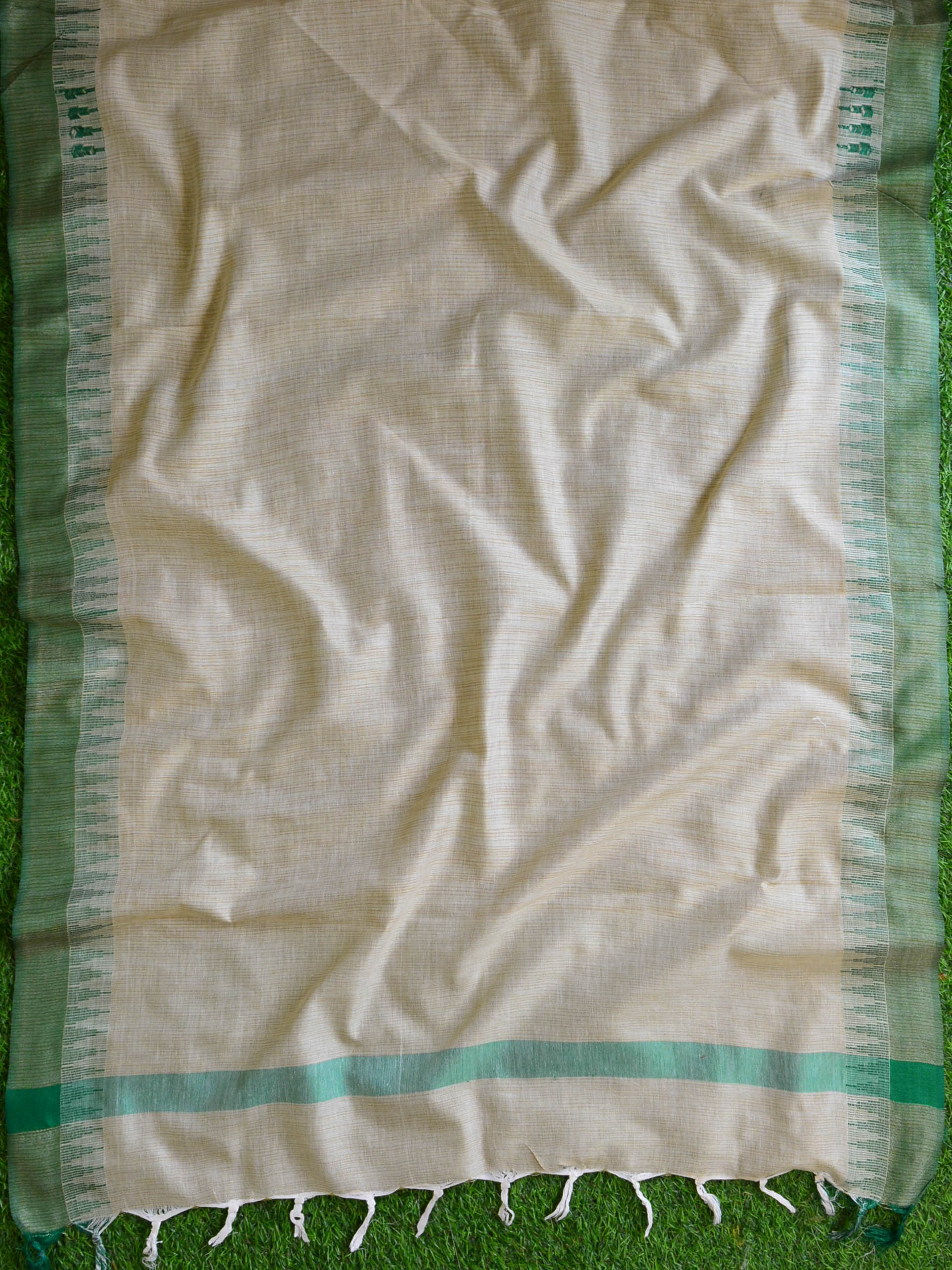 Handloom Khadi Cotton Salwar Kameez Dupatta Set-Green & Beige
