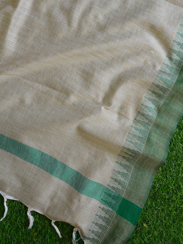 Handloom Khadi Cotton Salwar Kameez Dupatta Set-Green & Beige