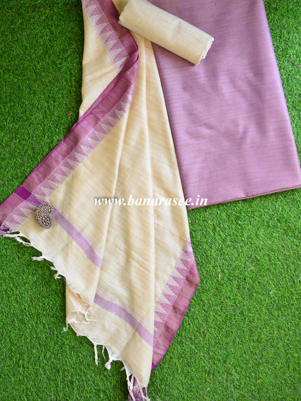 Handloom Khadi Cotton Salwar Kameez Dupatta Set-Plum & Beige