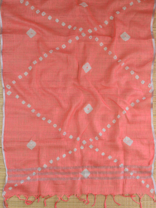 Bhagalpuri Ikkat Kameez With Shibori Dyed Linen Dupatta & Bottom-Purple & Peach
