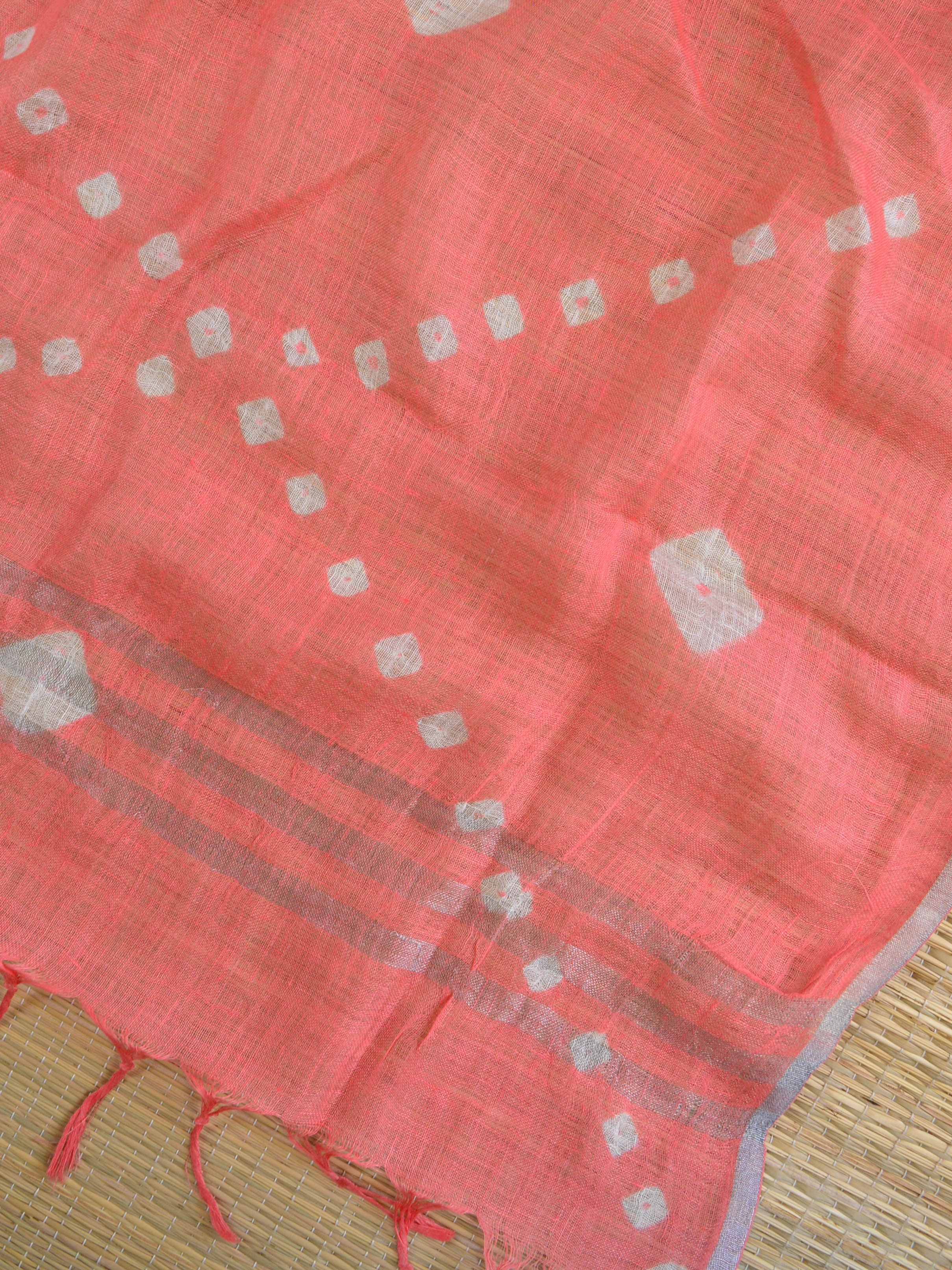 Bhagalpuri Ikkat Kameez With Shibori Dyed Linen Dupatta & Bottom-Purple & Peach