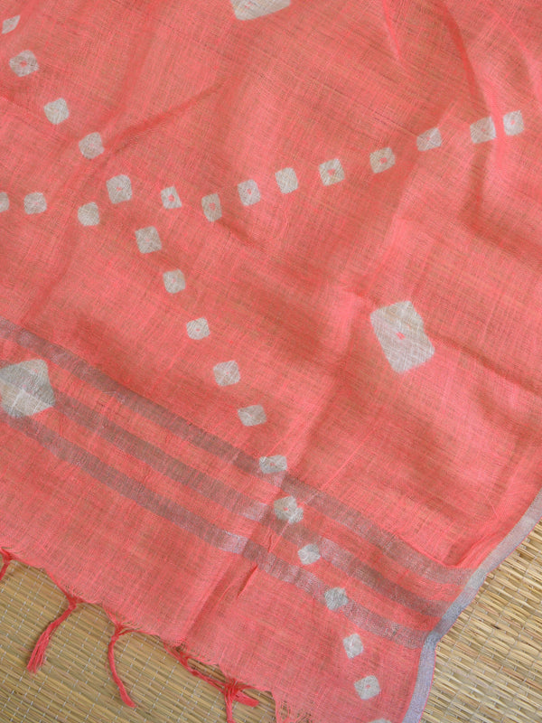 Bhagalpuri Ikkat Kameez With Shibori Dyed Linen Dupatta & Bottom-Purple & Peach