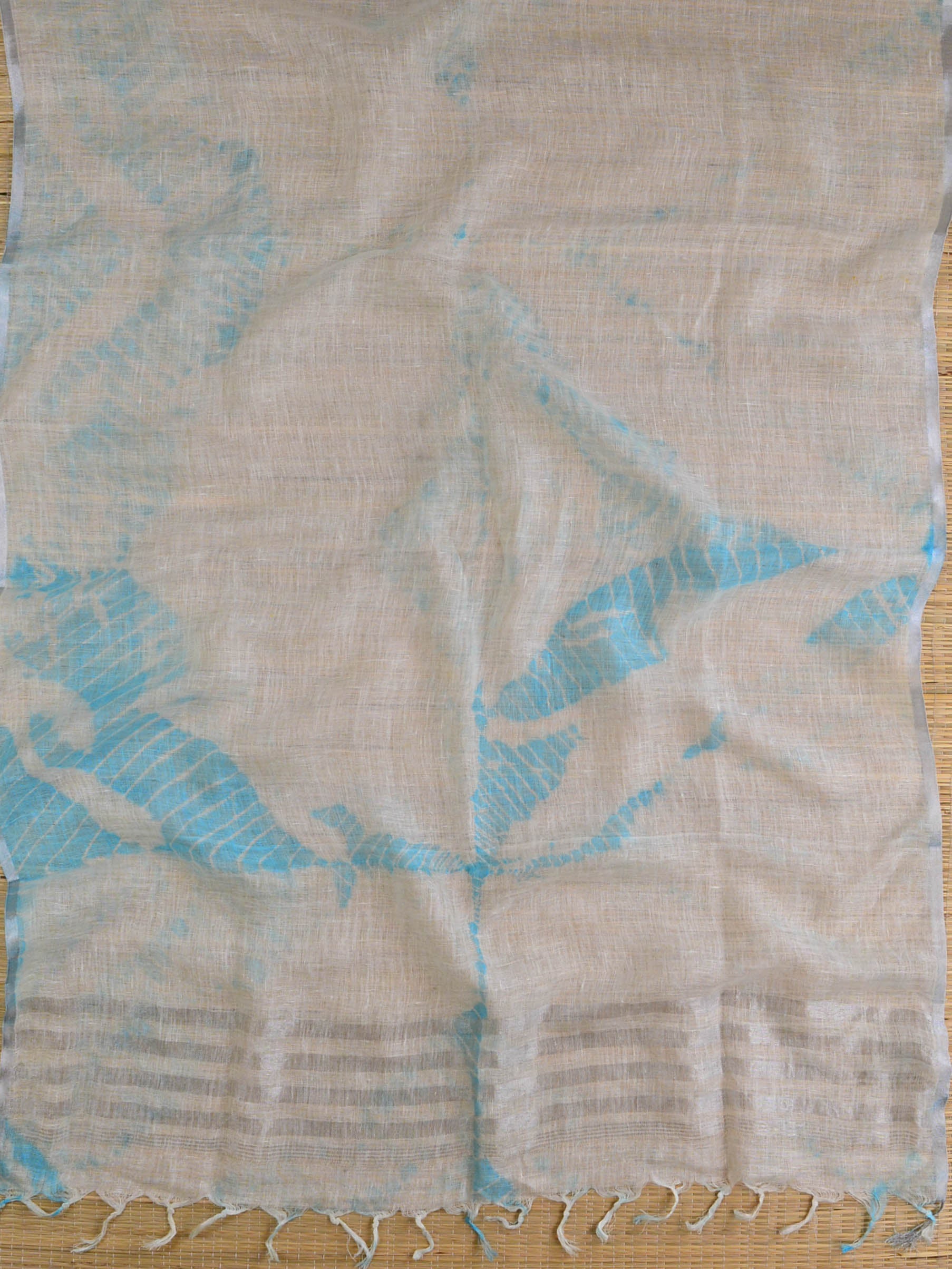Bhagalpuri Ikkat Kameez With Shibori Dyed Linen Dupatta & Bottom-Green & White
