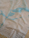 Bhagalpuri Ikkat Kameez With Shibori Dyed Linen Dupatta & Bottom-Green & White