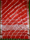 Bhagalpur Handloom Pure Linen Cotton Hand-Dyed Leheriya Pattern Saree & Ikkat Blouse-Red