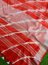 Bhagalpur Handloom Pure Linen Cotton Hand-Dyed Leheriya Pattern Saree & Ikkat Blouse-Red