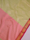 Banarasee Kora Muslin Saree With Contrast Red Border-Pastel Green