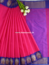 Banarasee Kora Muslin Saree With Contrast Blue Border-Magenta