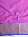 Banarasee Kora Muslin Saree With Contrast Blue Border-Magenta