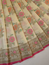 Banarasee Cotton Silk Mix Saree With Resham & Gichha Work-Off White