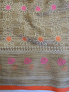 Banarasee Cotton Silk Mix Saree With Resham & Gichha Work-Off White
