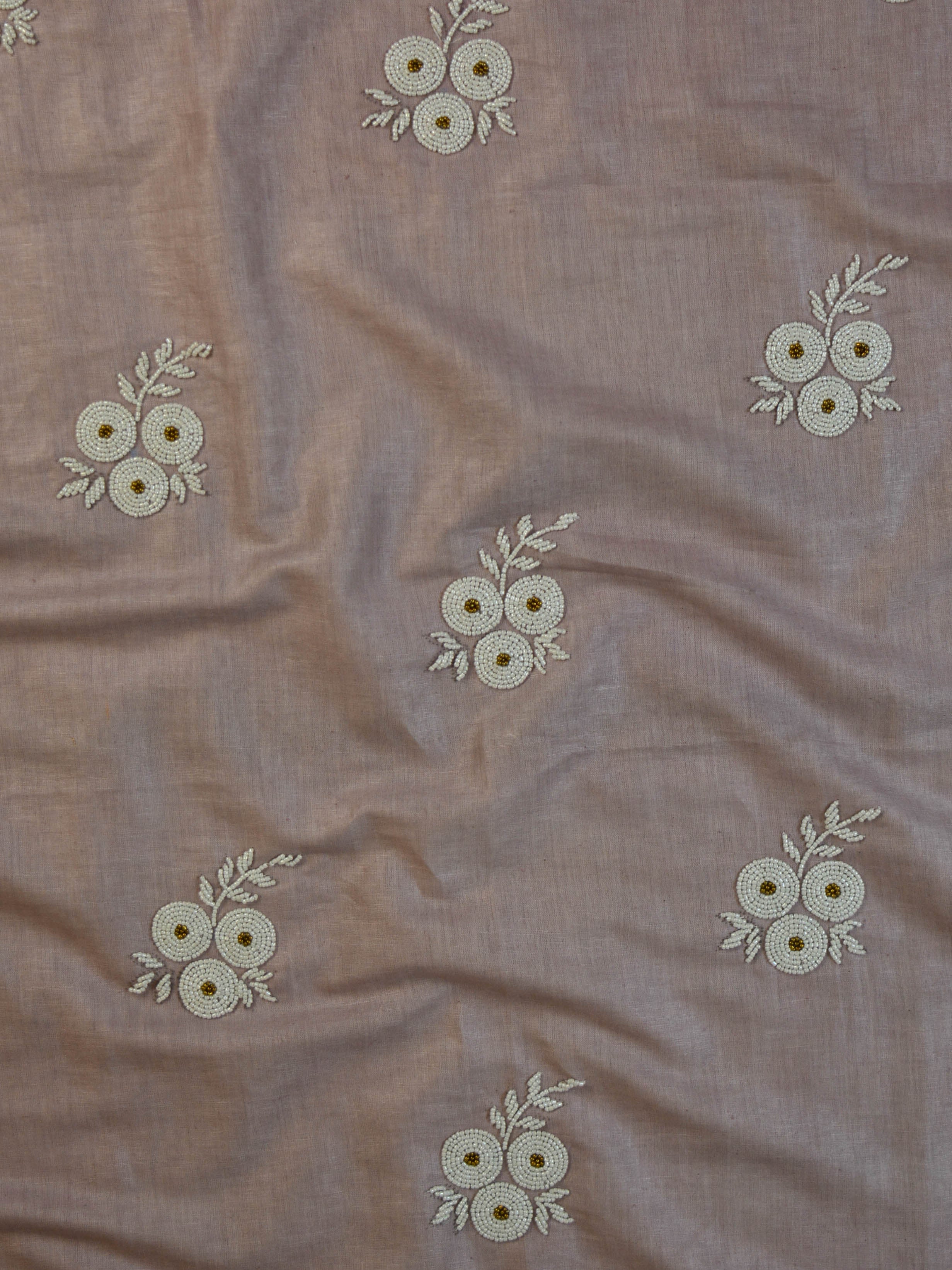 Handwoven Linen Salwar Kameez & Dupatta With Hand-Embroidered Pearl Work-Blush Pink
