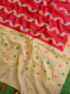 Banarasee Salwar Kameez Glossy Semi Silk Fabric-Beige & Red