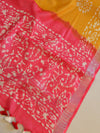 Bhagalpuri Pure Ikkat Kameez With Linen Cotton Batik Dupatta-yellow & Red
