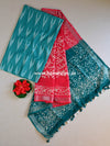 Bhagalpuri Pure Ikkat Kameez With Linen Cotton Batik Dupatta-Green & Red