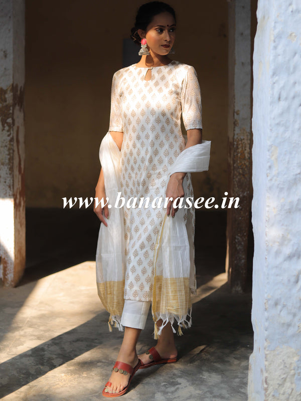 Banarasee Handloom Chanderi Silk Salwar Kameez Fabric With Chikankari