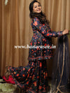 Banarasee Peplum Floral Print Muslin Kurta & Sharara With Organza Dupatta-Blue