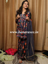 Banarasee Peplum Floral Print Muslin Kurta & Sharara With Organza Dupatta-Blue