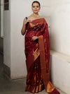 Banarasee Handwoven Zari Border Tissue Saree With Jaal Design-Maroon