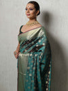 Banarasee Cotton Silk Zari Border & Buta Saree-Green