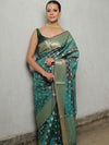 Banarasee Cotton Silk Zari Border & Buta Saree-Green