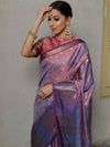 Banarasee Handwoven Soft Semi Silk Saree With Contrast Border Design-Purple (Dual Tone)