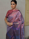 Banarasee Handwoven Soft Semi Silk Saree With Contrast Border Design-Purple (Dual Tone)