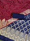 Banarasee Handwoven Semi-Silk Salwar Kameez Fabric With Zari Weaving Design-Maroon & Blue