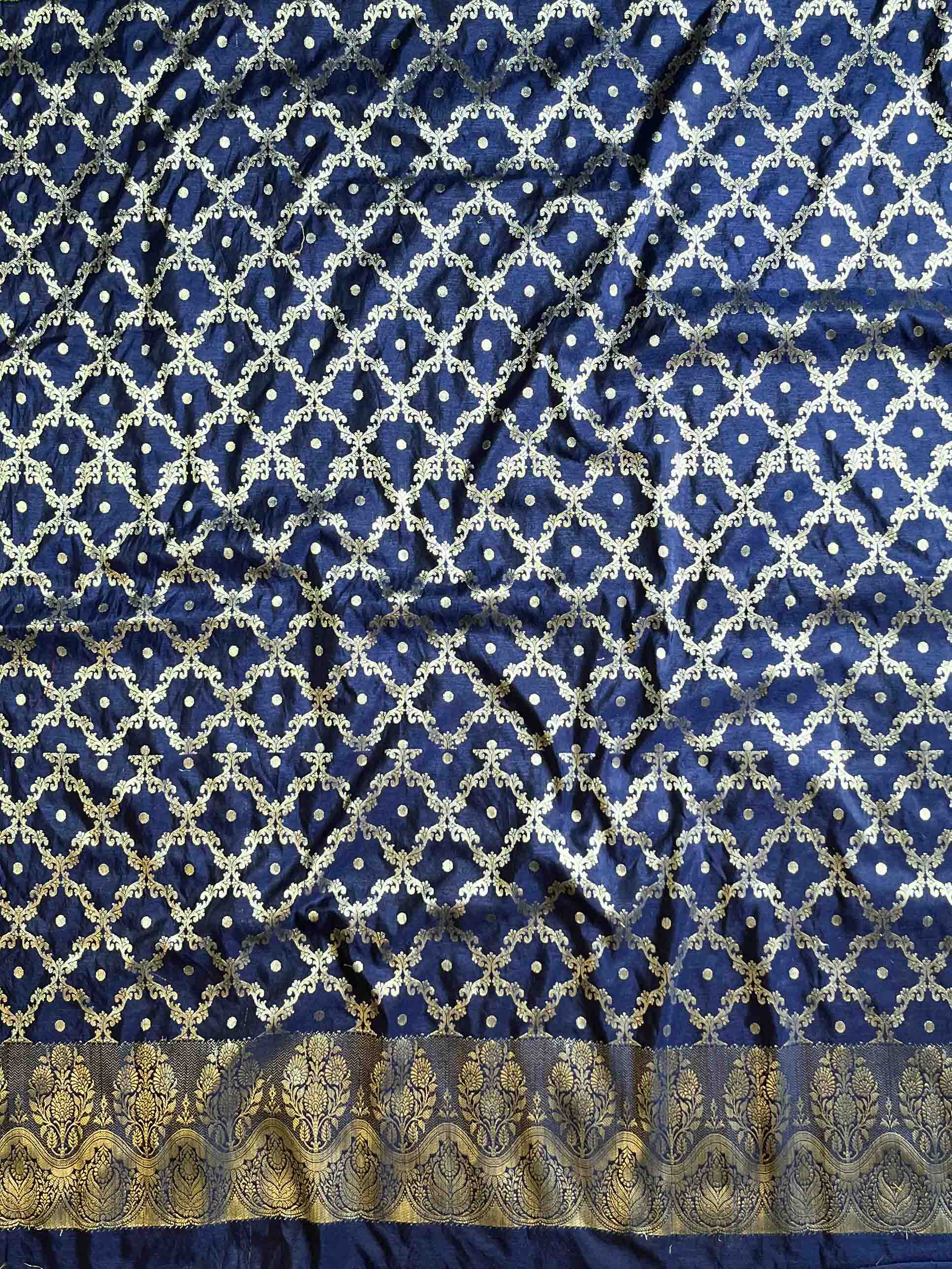 Banarasee Handwoven Semi-Silk Salwar Kameez Fabric With Zari Weaving Design-Maroon & Blue