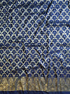 Banarasee Handwoven Semi-Silk Salwar Kameez Fabric With Zari Weaving Design-Maroon & Blue