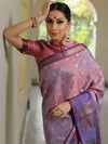 Banarasee Handwoven Soft Semi Silk Saree With Contrast Border Design-Purple (Dual Tone)