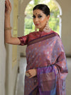 Banarasee Handwoven Soft Semi Silk Saree With Contrast Border Design-Purple (Dual Tone)