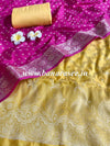 Banarasee Handwoven Semi-Silk Salwar Kameez Fabric With Zari Weaving Design-Yellow & Pink