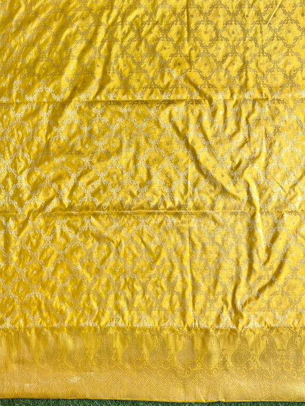 Banarasee Handwoven Semi-Silk Salwar Kameez Fabric With Zari Weaving Design-Yellow & Pink