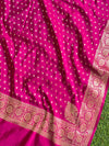 Banarasee Handwoven Semi-Silk Salwar Kameez Fabric With Zari Weaving Design-Yellow & Pink