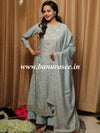 Banarasee Muslin Silk Kurta Palazzo With Dupatta Suit Set-Grey