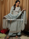 Banarasee Muslin Silk Kurta Palazzo With Dupatta Suit Set-Grey