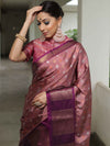 Banarasee Handwoven Soft Semi Silk Saree With Contrast Border Design-Fawn