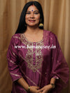Banarasee Semi Silk Kurta Pants With Organza Dupatta Suit Set-Purple